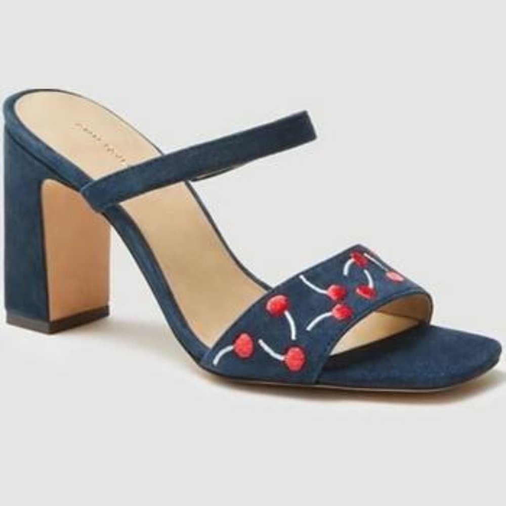 Ann Taylor Cherry Two Strap Suede Block Heel Sandals NWOT